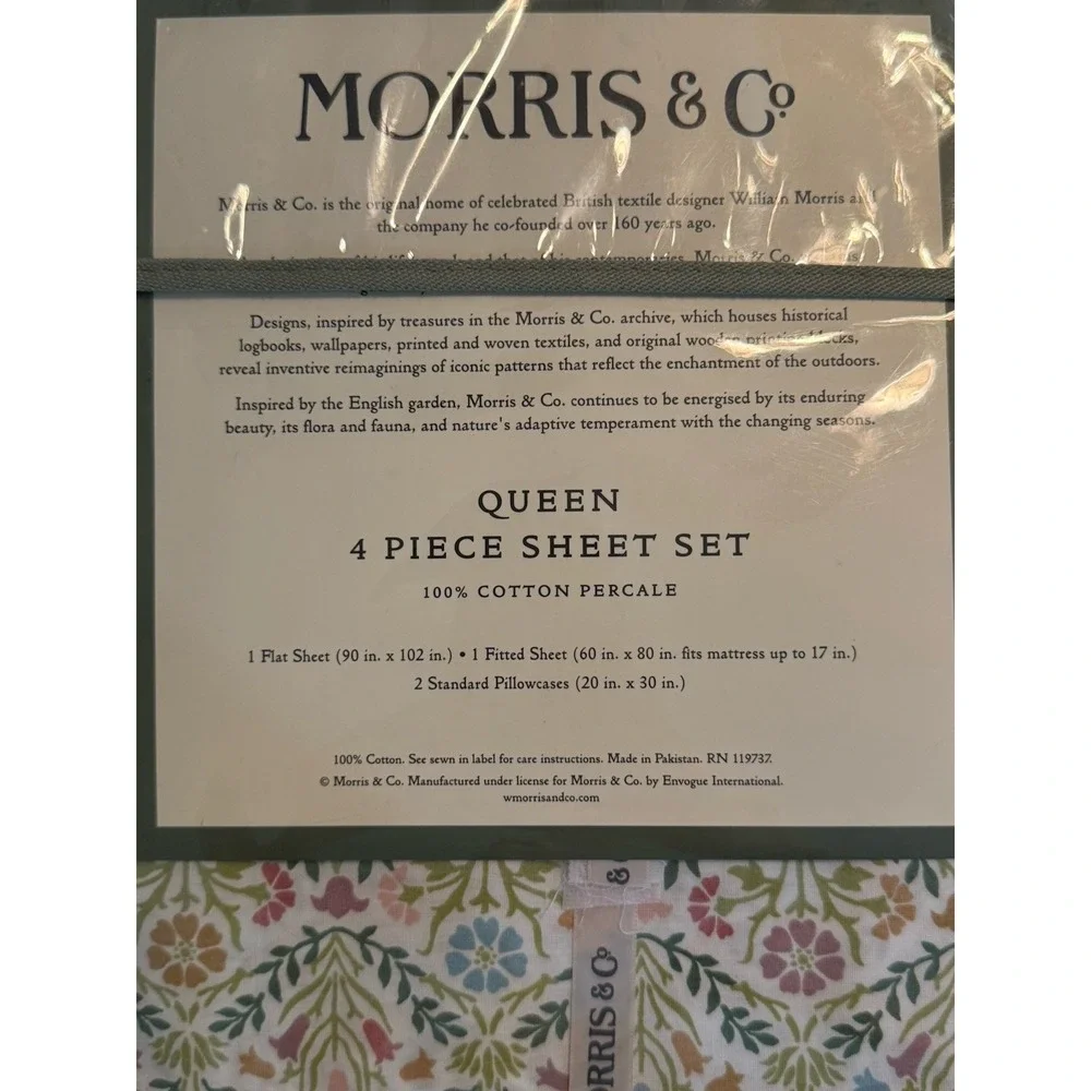 New William MORRIS & CO. Queen Sheet Set Flowers  100% Cotton